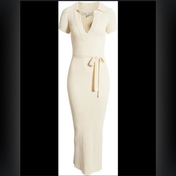 Beige Ribbed Polo Dress - Picture 6 of 7